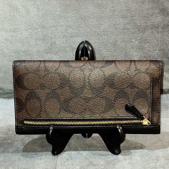 NWOT COACH SIGNATURE MONOGRAM TRI-FOLD LONG SNAP WALLET COATED CANVAS & LEATHER - Picture 11 of 15